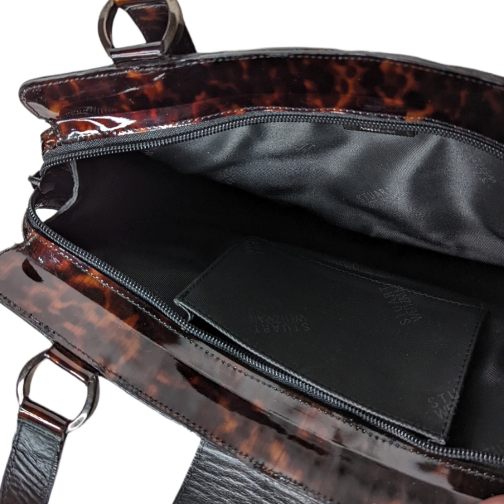 Stuart Weitzman Tortoise Brown Black Patent Leather Shoulder Bag A01 - Picture 5 of 14